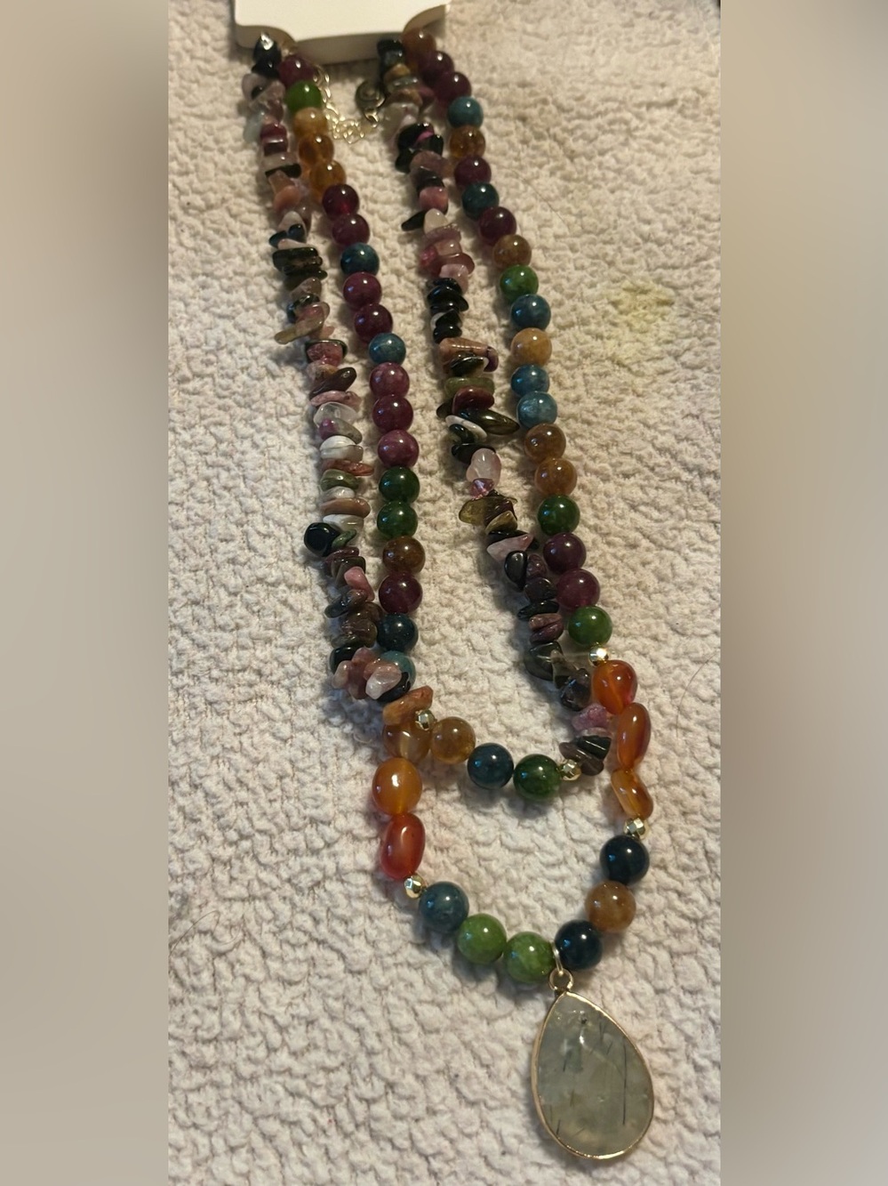 dylan Mysric Multicolored Natural Gemstone Layered Necklace Teardrop Pendant - Picture 4 of 7